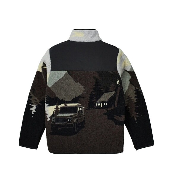 Reason Men's Black Gray Allover Print Mountain Pattern Fleece Jacket Size M - Picture 2 of 7